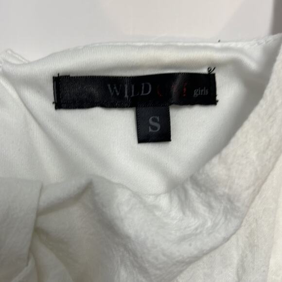 Wild Girls Tie Front Puff Sleeve Mini Dress in White - Picture 2 of 10